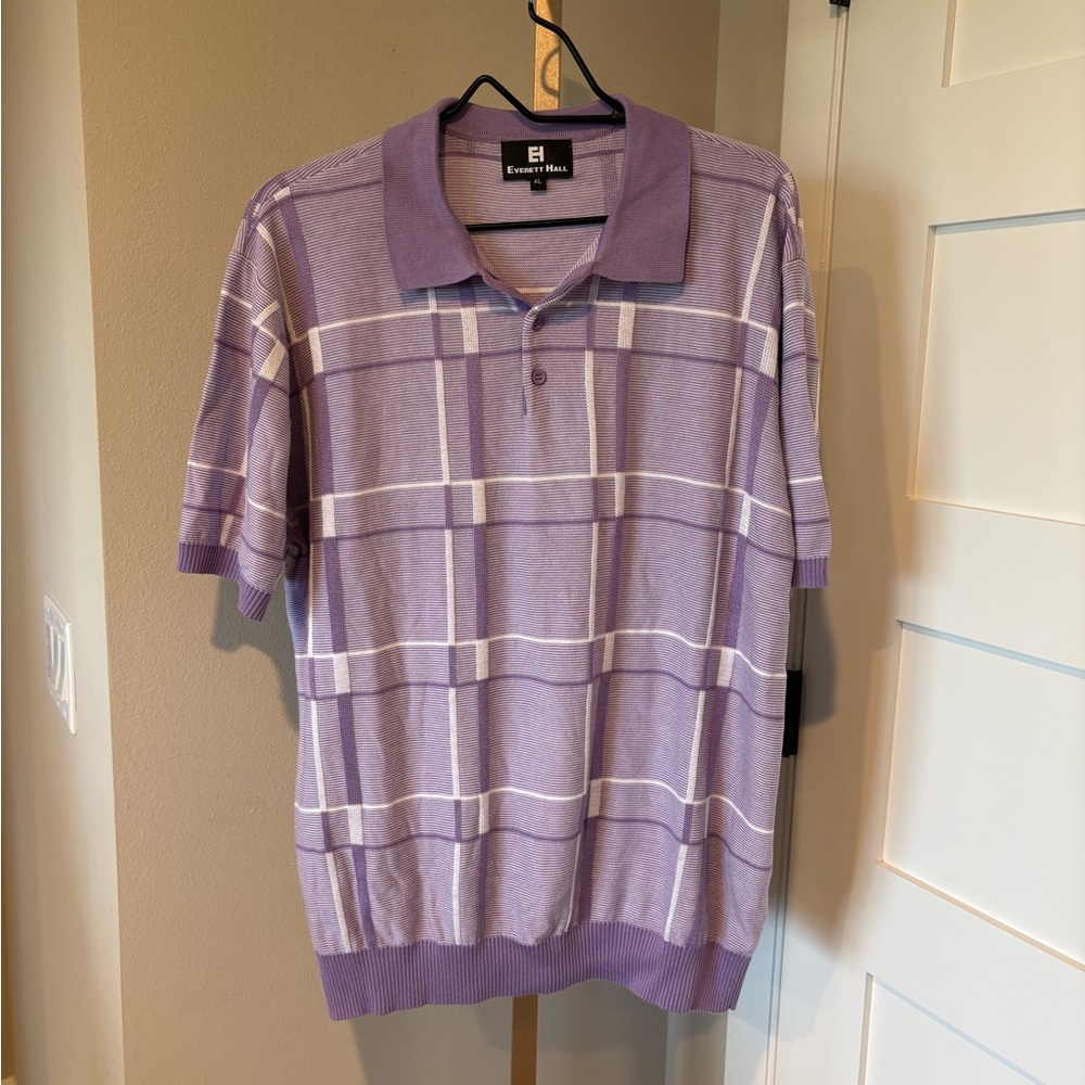 Everett Hall Lavender windowpane Polo. Size XL Fits Like a Large. NWOT.